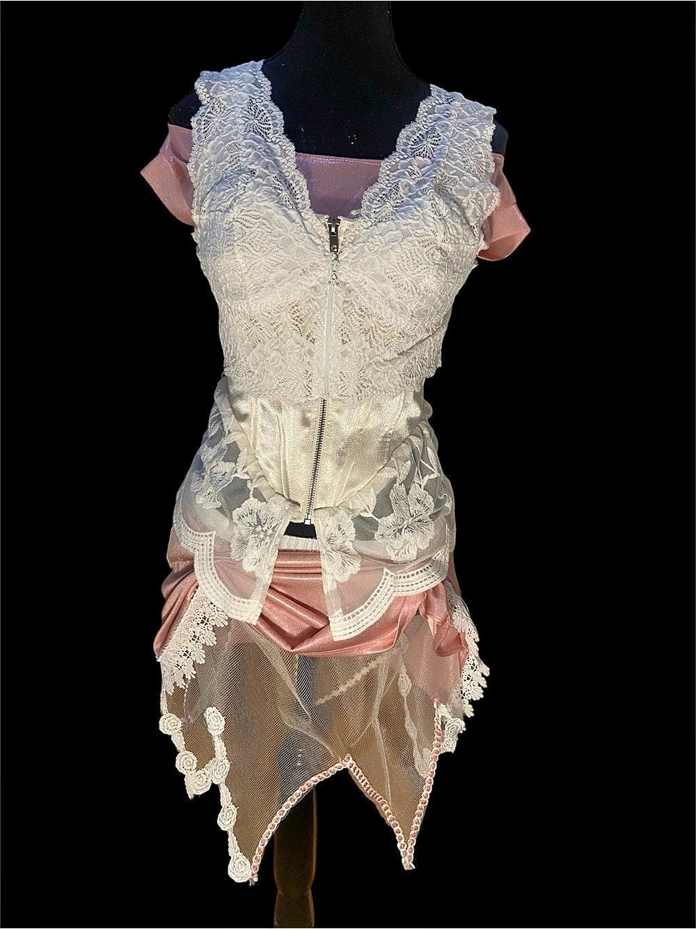 Romantic Lace Fairy Princess Costume Pink Cream Handmade